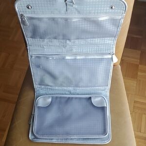 Large Dior Hanging Cosmetic Bag Blue and Silver Houndstooth Pattern Beauty Pouch